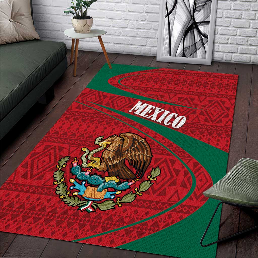 Mexico Coat Of Arms Area Rug With Folk Pattern - Wonder Print Shop