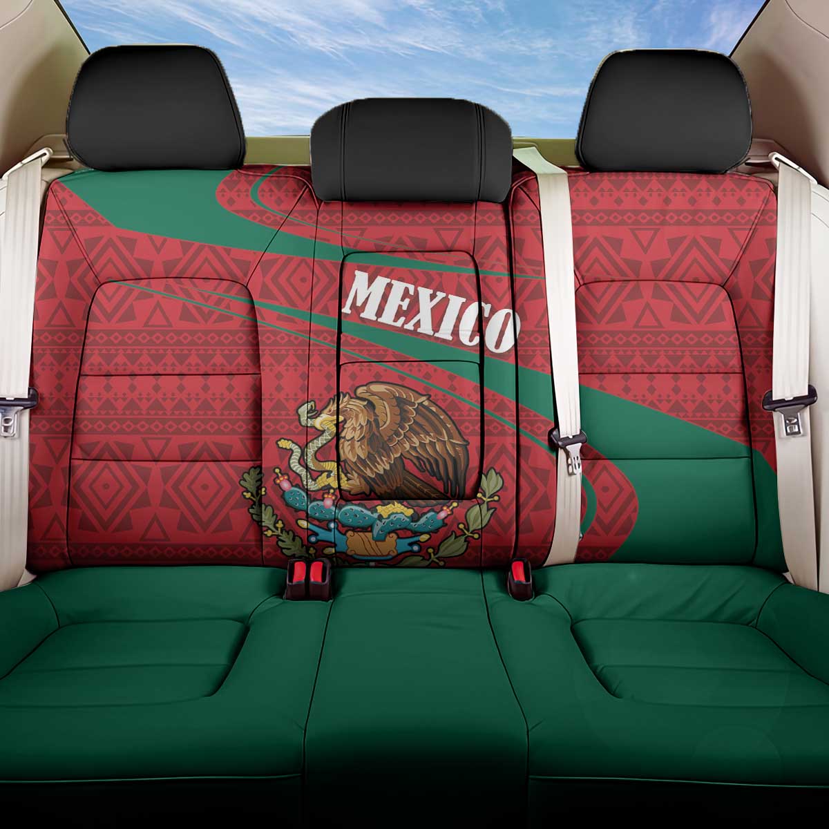 Mexico Coat Of Arms Back Car Seat Cover With Folk Pattern - Wonder Print Shop