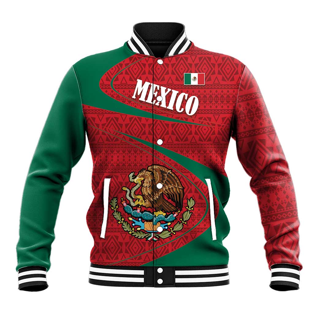 Mexico Coat Of Arms Baseball Jacket With Folk Pattern - Wonder Print Shop