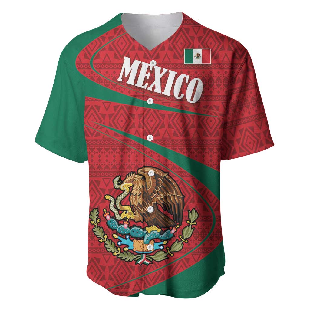 Mexico Coat Of Arms Baseball Jersey With Folk Pattern - Wonder Print Shop