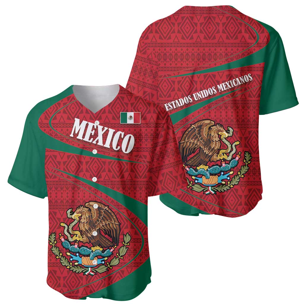 Mexico Coat Of Arms Baseball Jersey With Folk Pattern - Wonder Print Shop