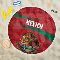 Mexico Coat Of Arms Beach Blanket With Folk Pattern - Wonder Print Shop