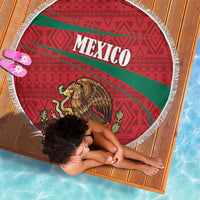 Mexico Coat Of Arms Beach Blanket With Folk Pattern - Wonder Print Shop