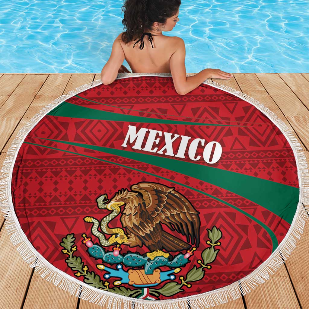 Mexico Coat Of Arms Beach Blanket With Folk Pattern - Wonder Print Shop