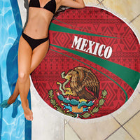 Mexico Coat Of Arms Beach Blanket With Folk Pattern - Wonder Print Shop
