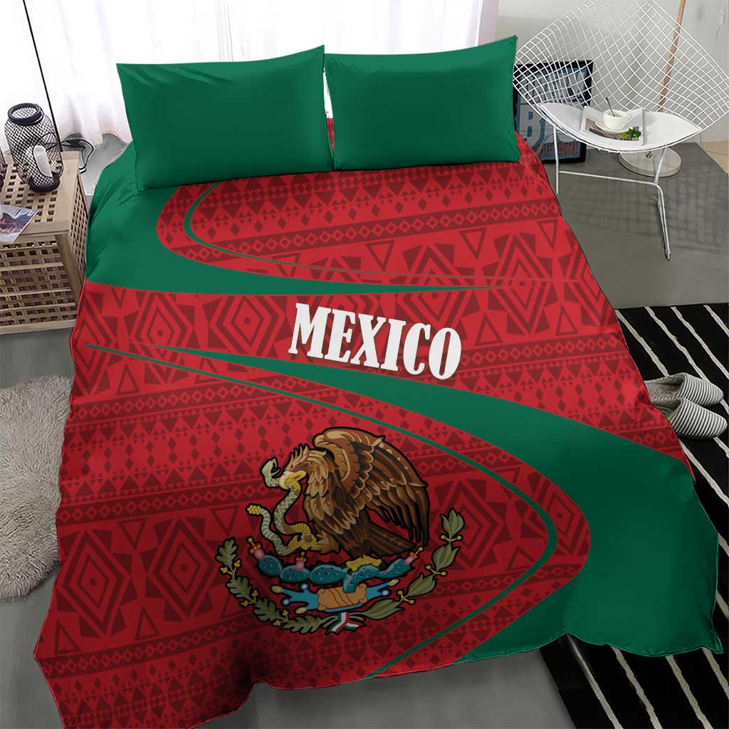Mexico Coat Of Arms Bedding Set With Folk Pattern - Wonder Print Shop