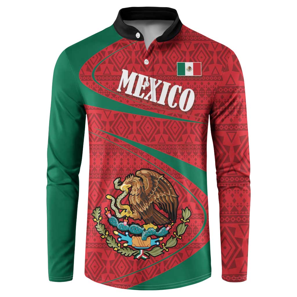 Mexico Coat Of Arms Button Sweatshirt With Folk Pattern - Wonder Print Shop