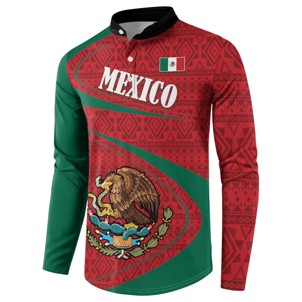 Mexico Coat Of Arms Button Sweatshirt With Folk Pattern - Wonder Print Shop