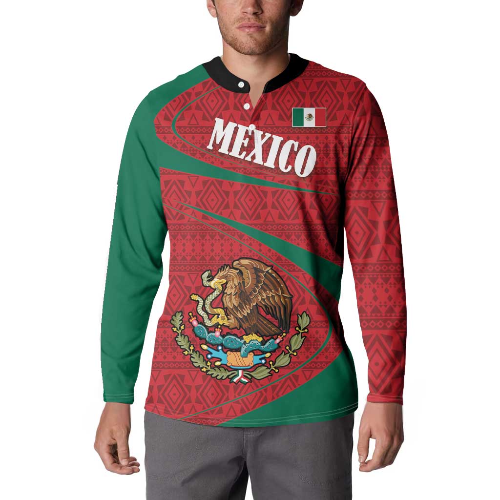Mexico Coat Of Arms Button Sweatshirt With Folk Pattern - Wonder Print Shop