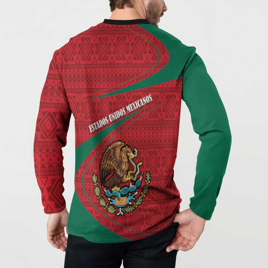 Mexico Coat Of Arms Button Sweatshirt With Folk Pattern - Wonder Print Shop