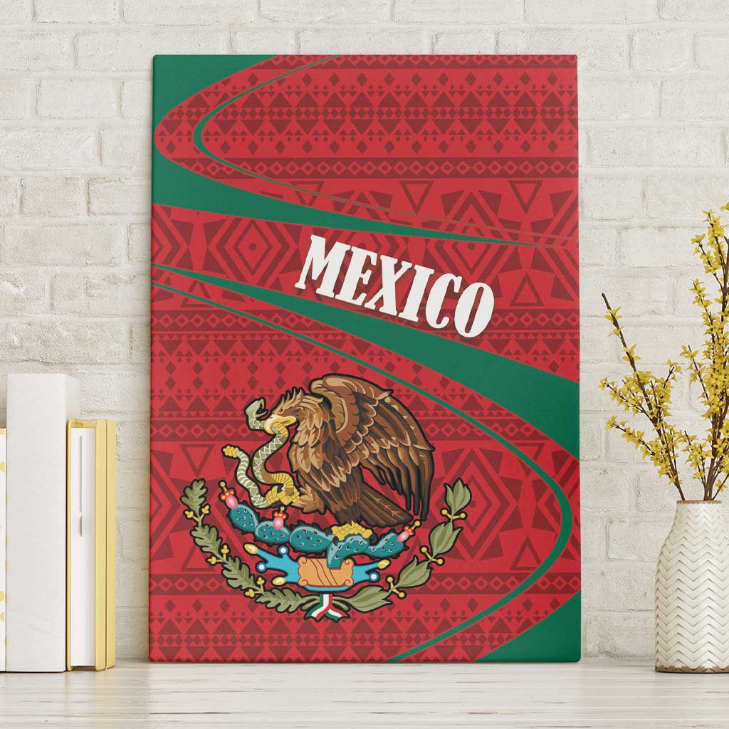 Mexico Coat Of Arms Canvas Wall Art With Folk Pattern - Wonder Print Shop