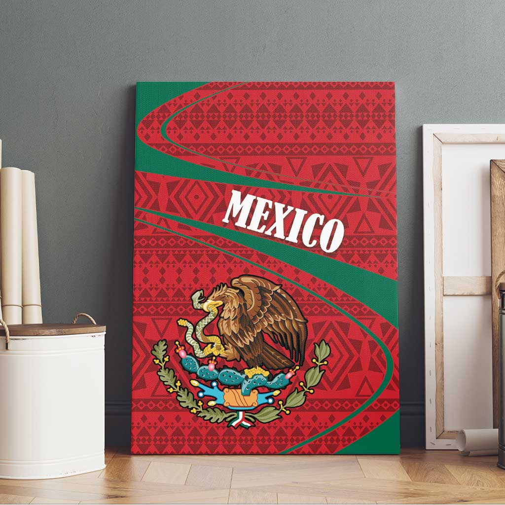 Mexico Coat Of Arms Canvas Wall Art With Folk Pattern - Wonder Print Shop