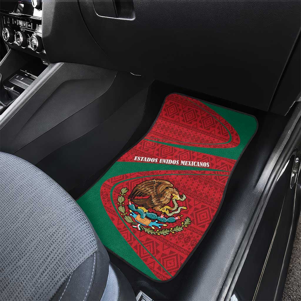 Mexico Coat Of Arms Car Mats With Folk Pattern - Wonder Print Shop