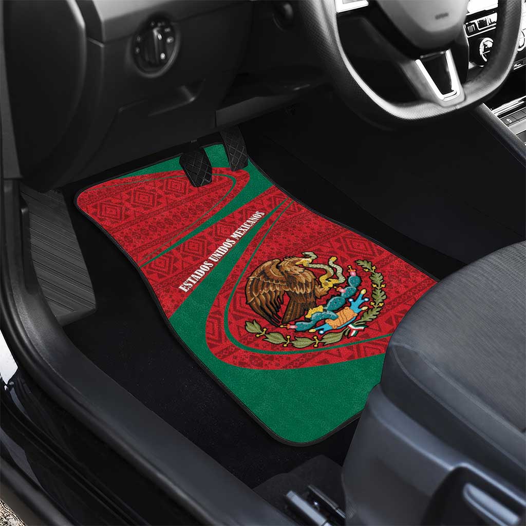 Mexico Coat Of Arms Car Mats With Folk Pattern - Wonder Print Shop