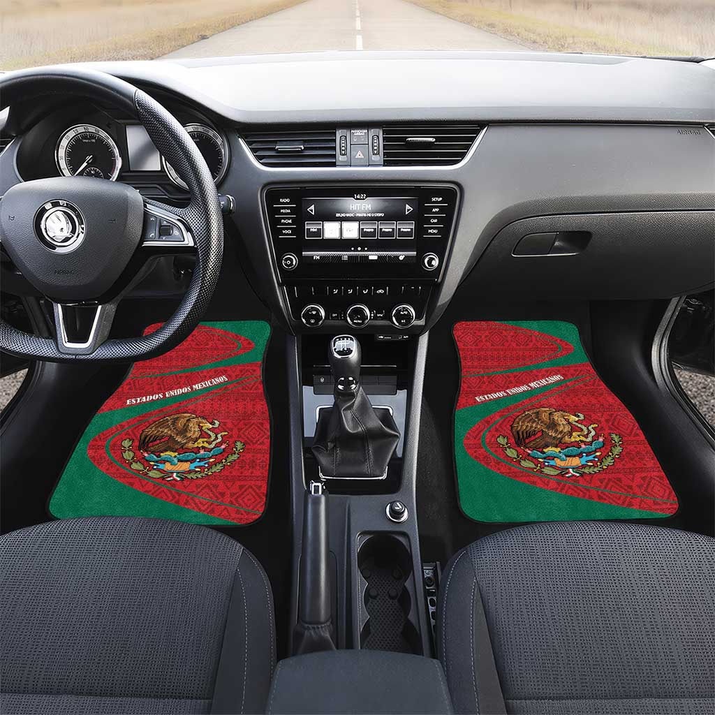 Mexico Coat Of Arms Car Mats With Folk Pattern - Wonder Print Shop