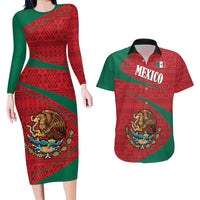 Mexico Coat Of Arms Couples Matching Long Sleeve Bodycon Dress and Hawaiian Shirt With Folk Pattern - Wonder Print Shop