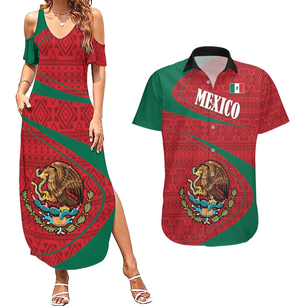 Mexico Coat Of Arms Couples Matching Summer Maxi Dress and Hawaiian Shirt With Folk Pattern - Wonder Print Shop
