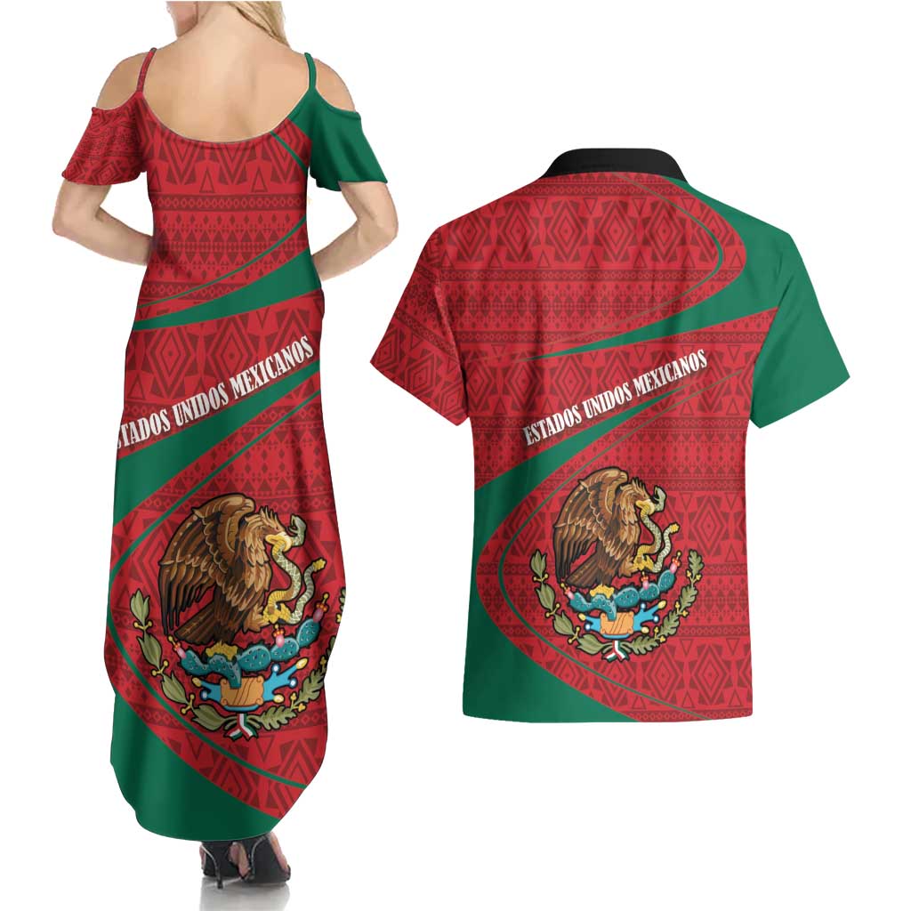 Mexico Coat Of Arms Couples Matching Summer Maxi Dress and Hawaiian Shirt With Folk Pattern - Wonder Print Shop
