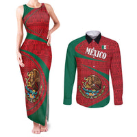 Mexico Coat Of Arms Couples Matching Tank Maxi Dress and Long Sleeve Button Shirt With Folk Pattern - Wonder Print Shop