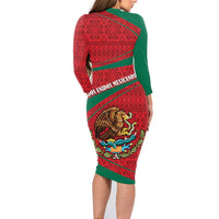 Mexico Coat Of Arms Family Matching Long Sleeve Bodycon Dress and Hawaiian Shirt With Folk Pattern - Wonder Print Shop
