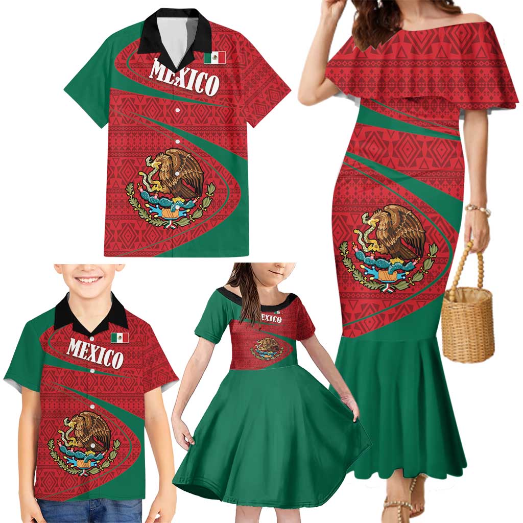 Mexico Coat Of Arms Family Matching Mermaid Dress and Hawaiian Shirt With Folk Pattern - Wonder Print Shop