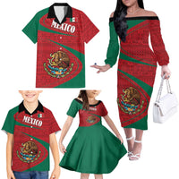 Mexico Coat Of Arms Family Matching Off The Shoulder Long Sleeve Dress and Hawaiian Shirt With Folk Pattern - Wonder Print Shop