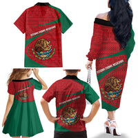 Mexico Coat Of Arms Family Matching Off The Shoulder Long Sleeve Dress and Hawaiian Shirt With Folk Pattern - Wonder Print Shop