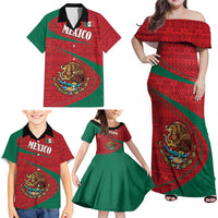 Mexico Coat Of Arms Family Matching Off Shoulder Maxi Dress and Hawaiian Shirt With Folk Pattern - Wonder Print Shop