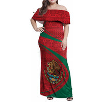 Mexico Coat Of Arms Family Matching Off Shoulder Maxi Dress and Hawaiian Shirt With Folk Pattern - Wonder Print Shop