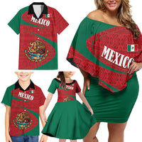 Mexico Coat Of Arms Family Matching Off Shoulder Short Dress and Hawaiian Shirt With Folk Pattern - Wonder Print Shop