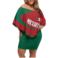 Mexico Coat Of Arms Family Matching Off Shoulder Short Dress and Hawaiian Shirt With Folk Pattern - Wonder Print Shop