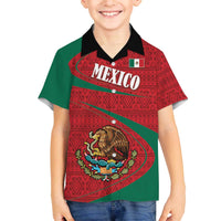 Mexico Coat Of Arms Family Matching Off Shoulder Short Dress and Hawaiian Shirt With Folk Pattern - Wonder Print Shop