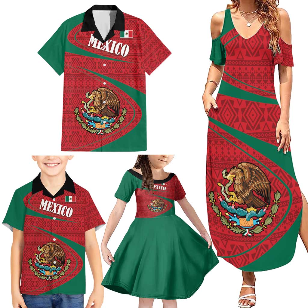 Mexico Coat Of Arms Family Matching Summer Maxi Dress and Hawaiian Shirt With Folk Pattern - Wonder Print Shop