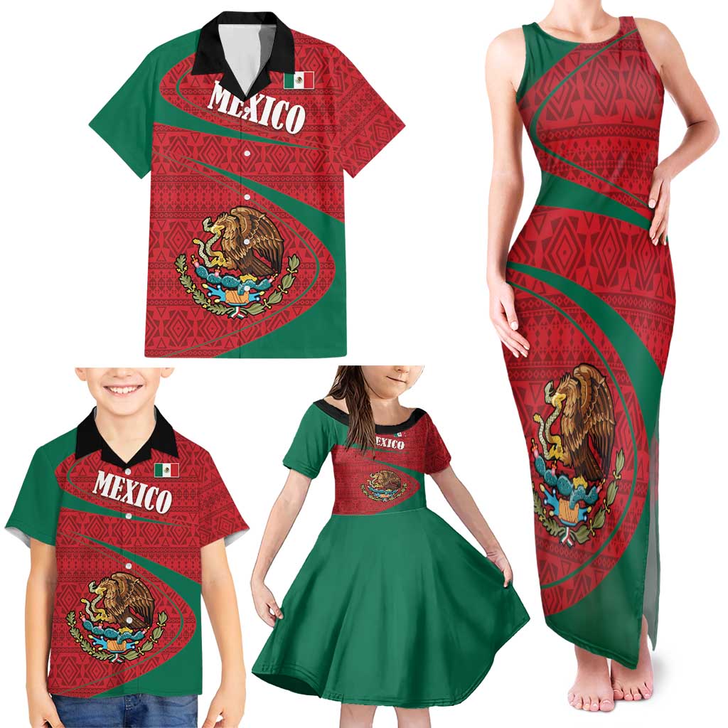 Mexico Coat Of Arms Family Matching Tank Maxi Dress and Hawaiian Shirt With Folk Pattern - Wonder Print Shop