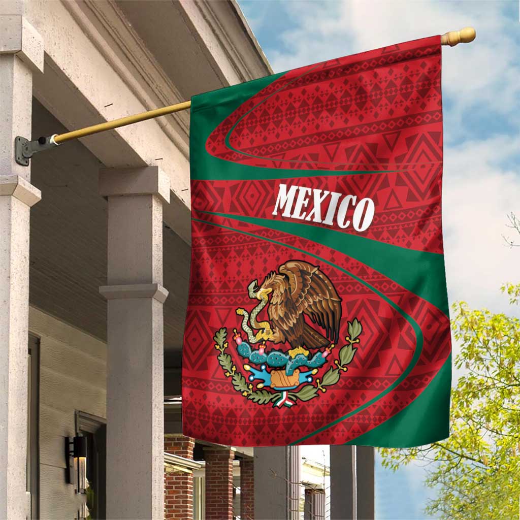 Mexico Coat Of Arms Garden Flag With Folk Pattern - Wonder Print Shop