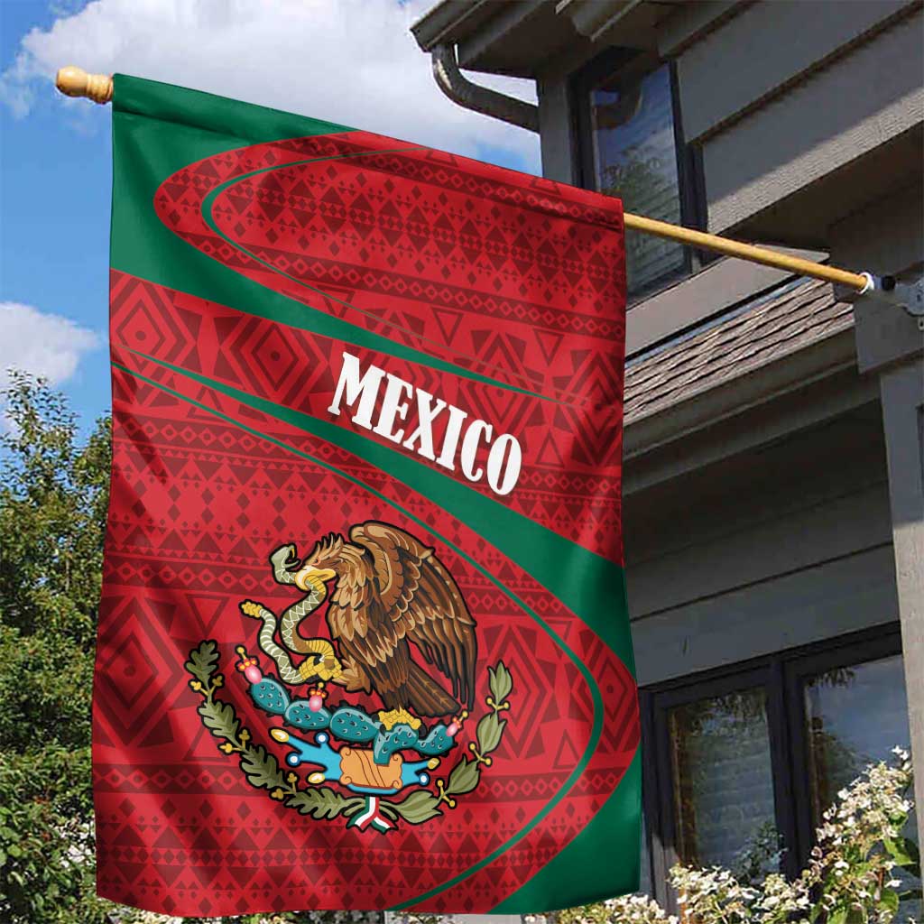 Mexico Coat Of Arms Garden Flag With Folk Pattern - Wonder Print Shop