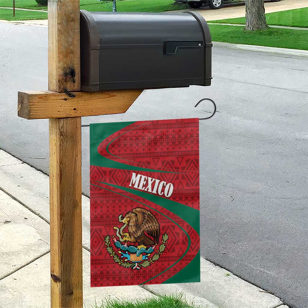 Mexico Coat Of Arms Garden Flag With Folk Pattern - Wonder Print Shop