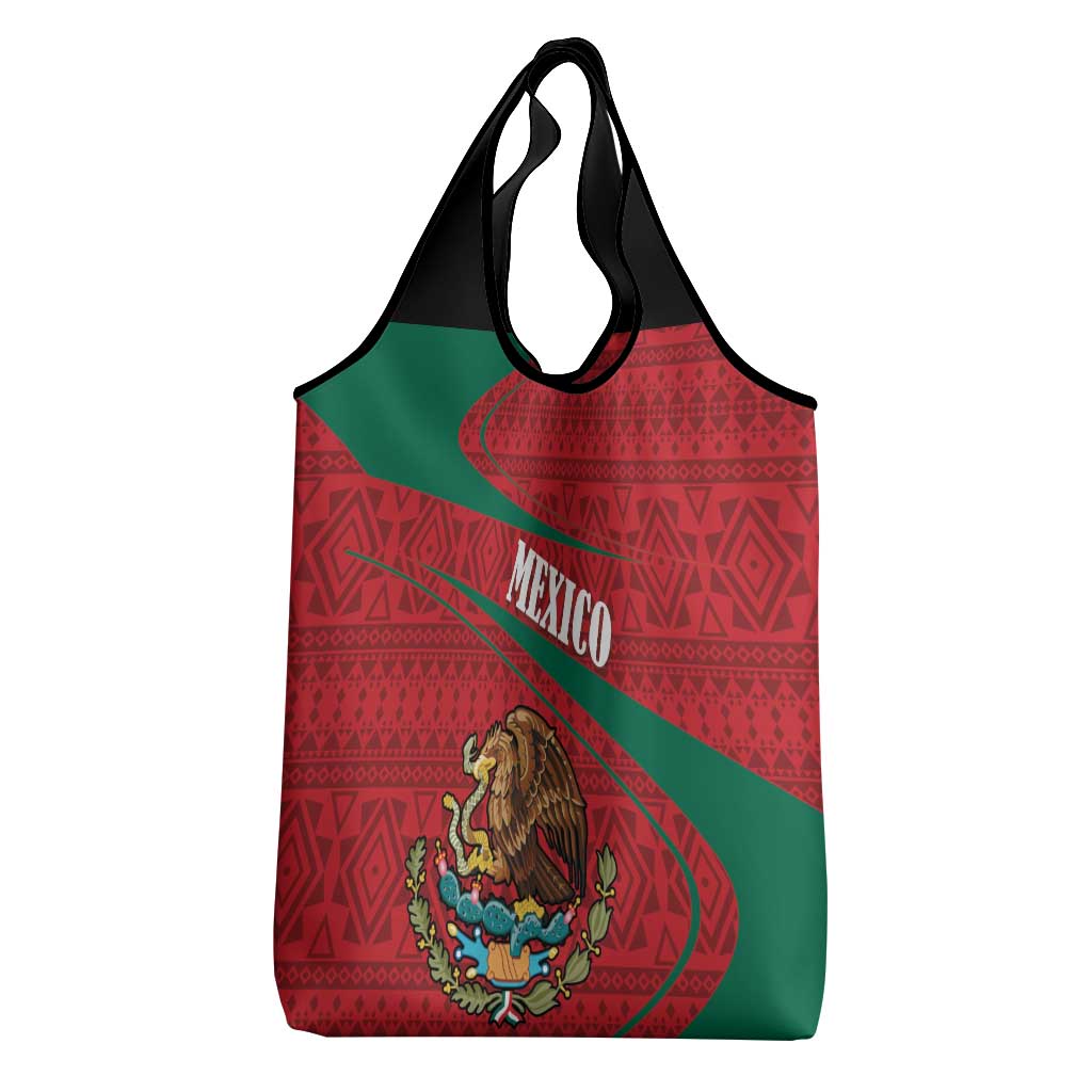 Mexico Coat Of Arms Grocery Bag With Folk Pattern