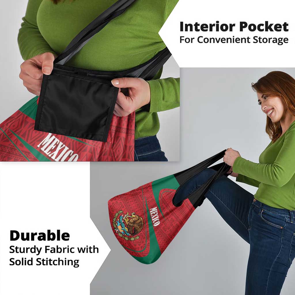 Mexico Coat Of Arms Grocery Bag With Folk Pattern