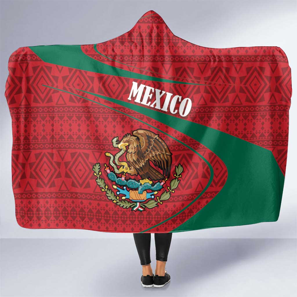 Mexico Coat Of Arms Hooded Blanket With Folk Pattern