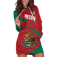 Mexico Coat Of Arms Hoodie Dress With Folk Pattern - Wonder Print Shop