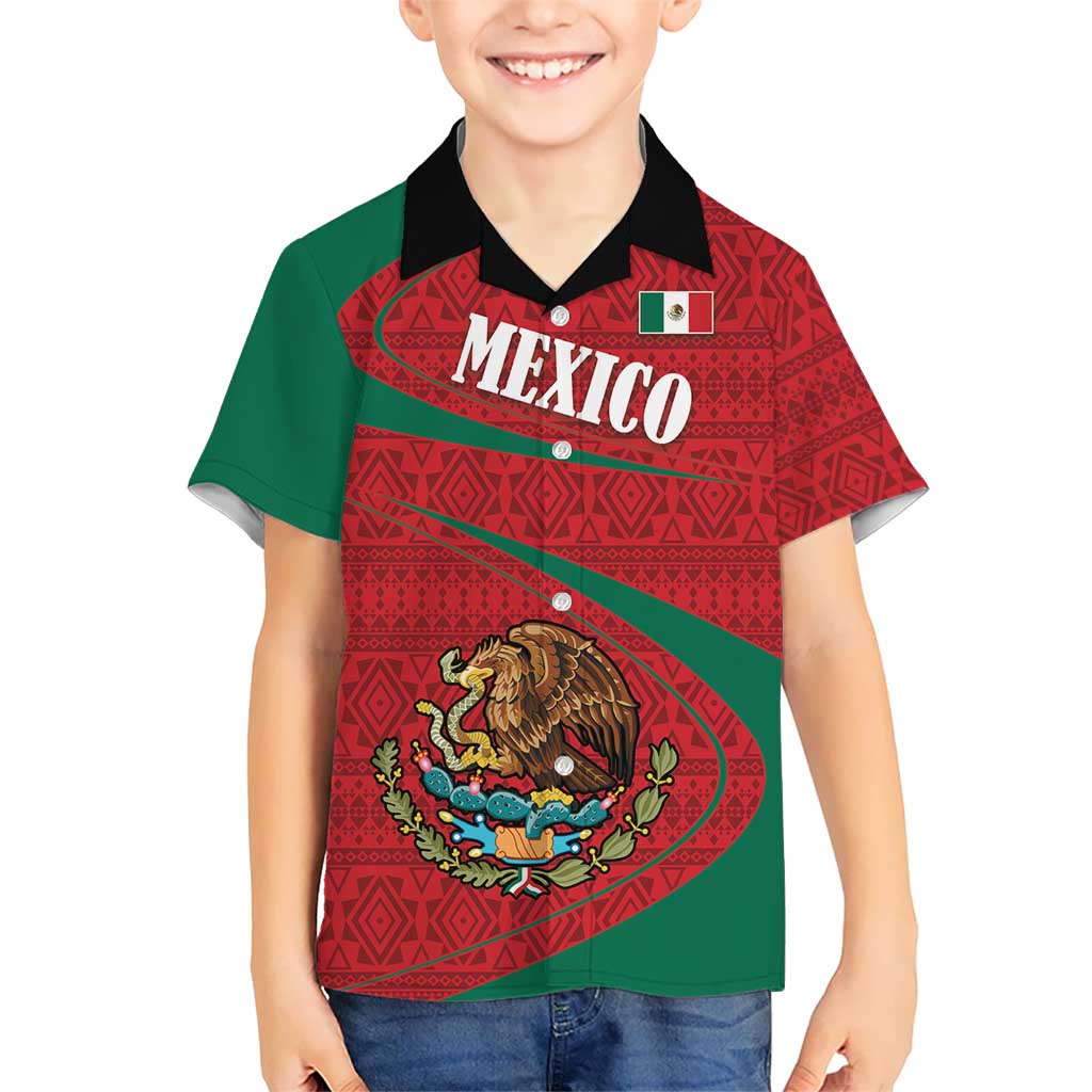 Mexico Coat Of Arms Kid Hawaiian Shirt With Folk Pattern - Wonder Print Shop