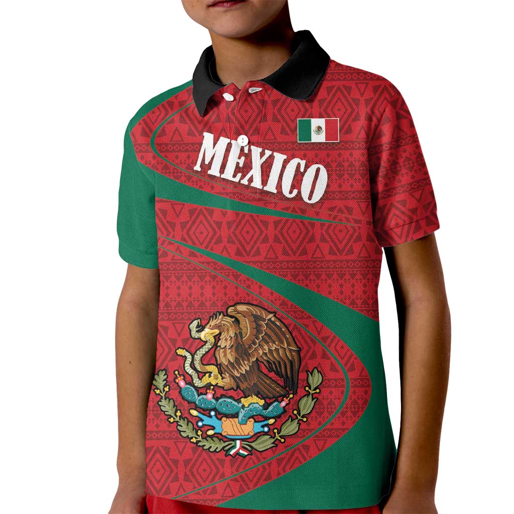 Mexico Coat Of Arms Kid Polo Shirt With Folk Pattern - Wonder Print Shop