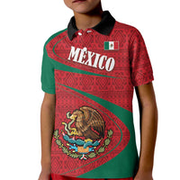 Mexico Coat Of Arms Kid Polo Shirt With Folk Pattern - Wonder Print Shop