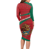 Mexico Coat Of Arms Long Sleeve Bodycon Dress With Folk Pattern - Wonder Print Shop