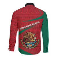 Mexico Coat Of Arms Long Sleeve Button Shirt With Folk Pattern - Wonder Print Shop