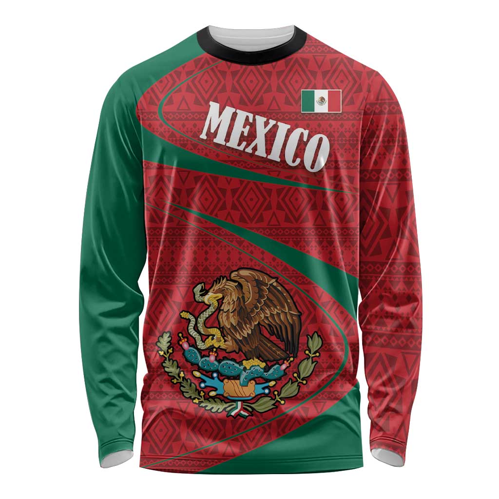 Mexico Coat Of Arms Long Sleeve Shirt With Folk Pattern - Wonder Print Shop