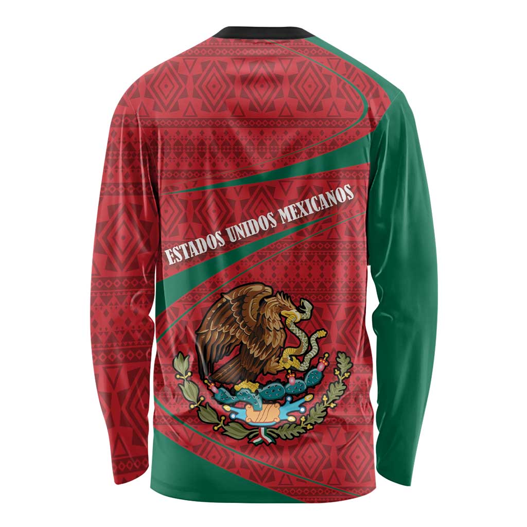Mexico Coat Of Arms Long Sleeve Shirt With Folk Pattern - Wonder Print Shop
