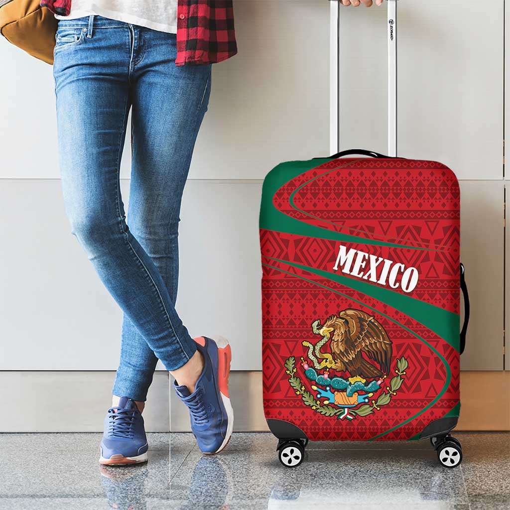 Mexico Coat Of Arms Luggage Cover With Folk Pattern - Wonder Print Shop