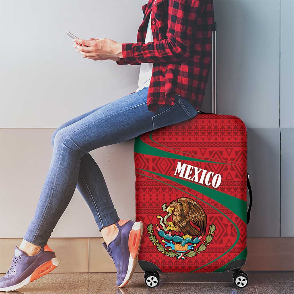 Mexico Coat Of Arms Luggage Cover With Folk Pattern - Wonder Print Shop